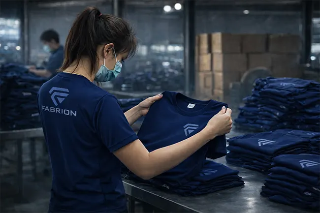 T-shirt quality control inspection at Fabrion Thailand