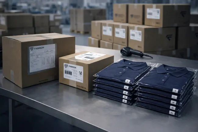 Performance polo shirt packaging for bulk shipment