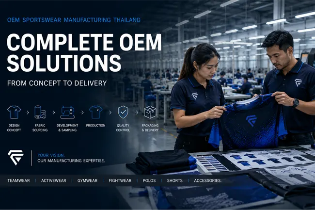 OEM sportswear production scope in Thailand showing Fabrion’s concept-to-delivery manufacturing process.
