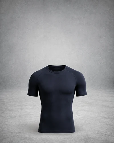 Custom short-sleeve compression shirt with a close-fitting cut and raglan sleeves